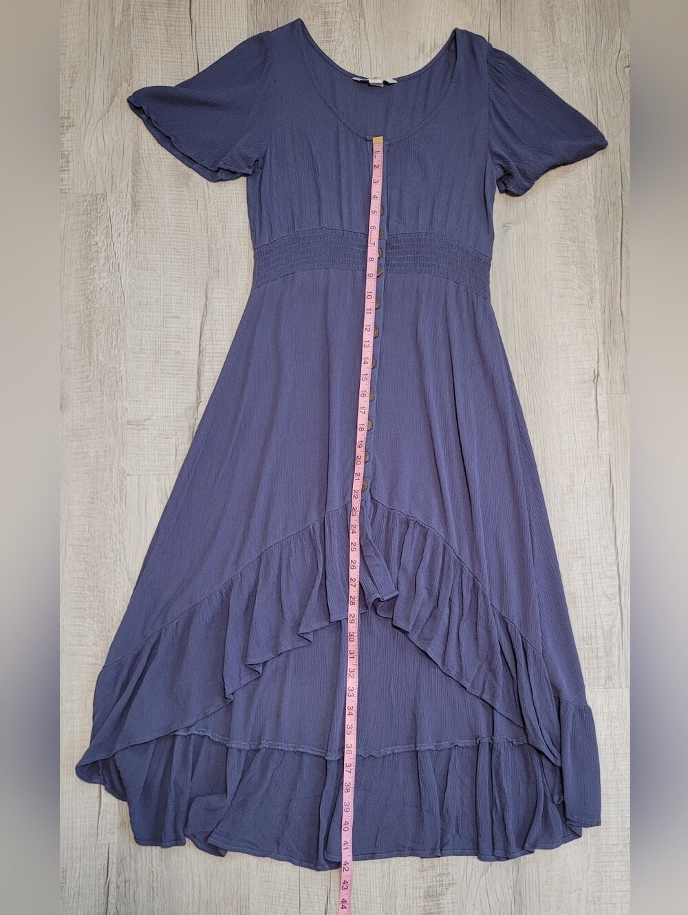 ​Amplify Blue Boho Crinkle Rayon Button Front High Low Midi Dress Size L - Picture 9 of 12